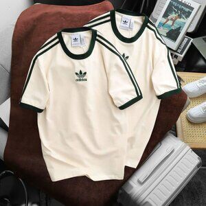 Adidas Classics Original 3 Stripes Tee Shirt Trefoil Retro Men Vanilla Green